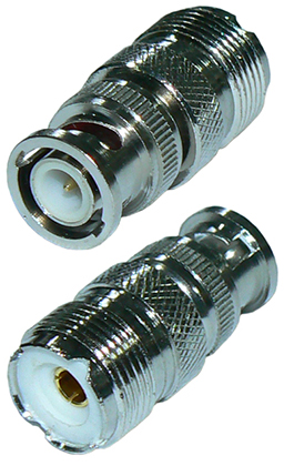 UHF female jack SO239 to BNC male plug, straight adaptor – nickel plated